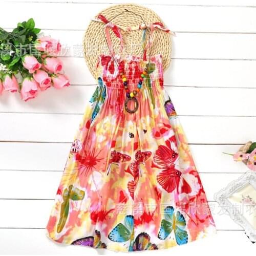 Baby Girls Backless Strap Princess Dresses With Necklace Girl Beach Floral Party Dress Bohemian Style Childrens Costume Clothes