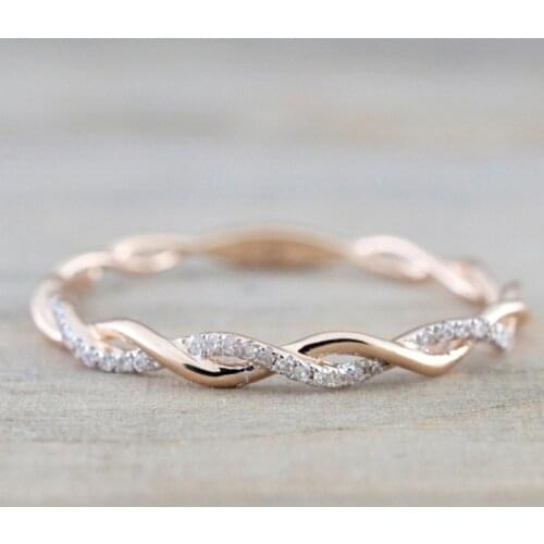 Gold Plated Twisted Delicate Zircon Ring Twining Vines Infinite Eternity Ring Brides Ring Anniversary Jewelry Size 5-10