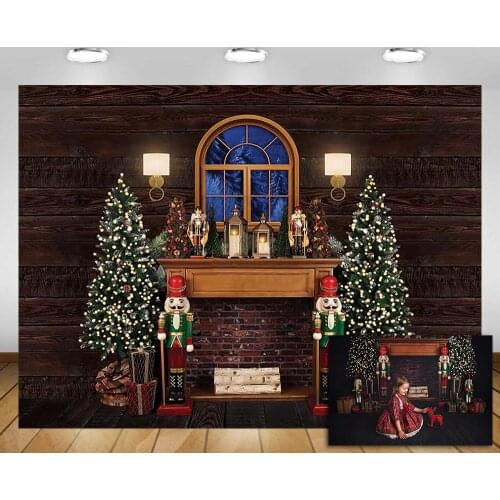 Mehofond Christmas Backdrop Fireplace Vintage Wood Wall Window Baby Portrait Decoration Photography Backgrounds for Photo Studio