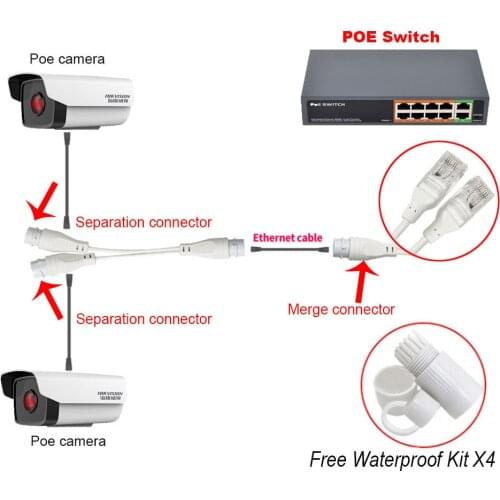 POE Splitter 2-in-1 network cabling connector three-way RJ45 connector for security camera install