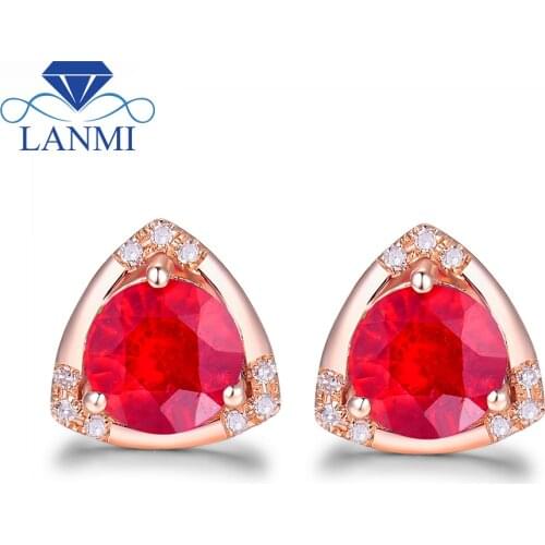 Loving Natural Ruby Wedding Earring Design Real 18Kt Rose Gold Promised Diamond Fine Jewelry for Wife Anniversary Gift