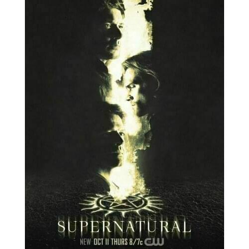 Supernatural Season 14 Sam Dean Winchester Castiel Silk Fabric Wall Poster Art Decor Sticker Bright