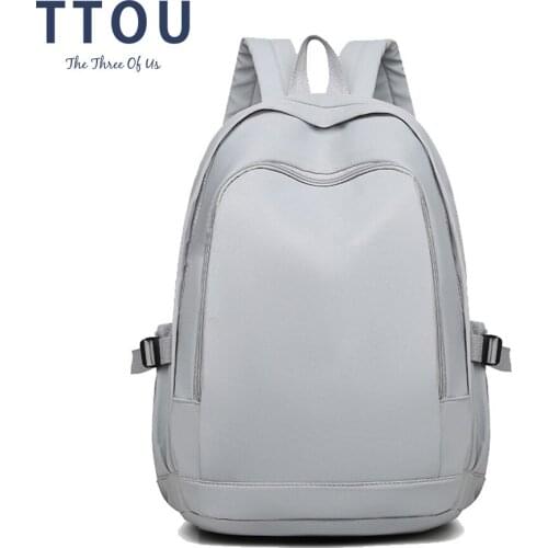 TTOU New Solid Color Womens Waterproof Nylon Backpack Simple School Bag For Teenage Girl Shoulder Travel Bag School Backpack