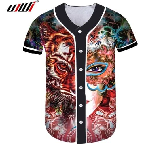 UJWI Fox 3D Casual Clothing Print Baseball Uniform Masked Woman Mysterious Baseball Jacket Punk Hot-blooded Man Sports Wear Coat