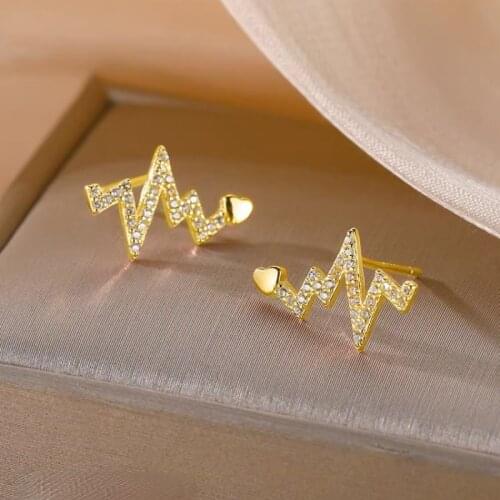 Retro Rhinestone Heartbeat Earrings Korea Temperament Pearl Zircon Earrings Girls Party Birthday Gift Temperament Jewelry