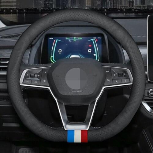 38cm Universal Car Steering Wheel Cover DIY Genuine Leather Non-slip All Season Auto Steering Wheel Cover Car Accessories