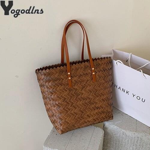 Bohemia Rattan Large Capacity Tote Bags For Women Designer Wicker Woven Handbags Female Summer Beach Straw Basket Shoulder Bags