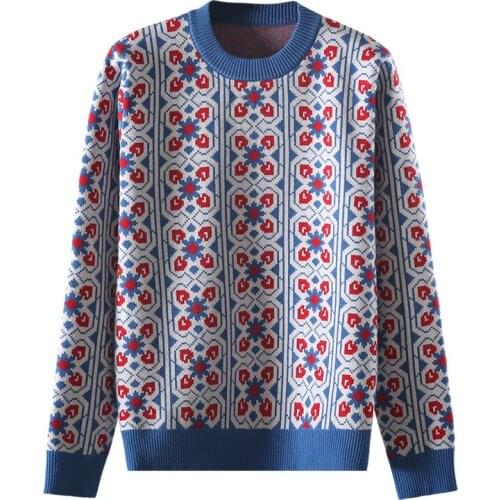 Vintage Sweet Multicolored Plaid Jacquard Knit Sweater Women Loose Long Sleeve Ladies Pullover Casual Pull Femme Female Tops New