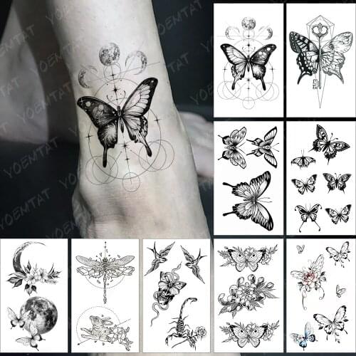 Waterproof Temporary Tattoo Sticker Geometric Linear Moon Butterfly Wing Tatto Ankle Arm Flash Tatoo Woman Man Child Tattoos