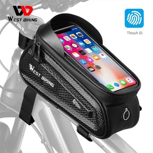 WEST BIKING Waterproof Bike Bag Cycling Front Frame Phone Bags 6.0 Inch TPU Sensitive Touch Screen MTB Road Bike Bicycle Bag