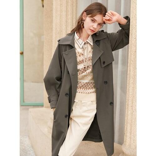 Windbreaker womens middle long 2021 new fashion double row button temperament loose high sense casual coat spring