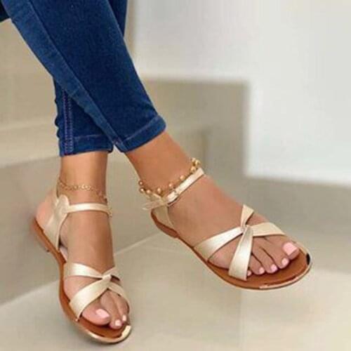 2021 Summer Women Flat Sandals Gold Open Toe Beach Shoes Gladiator Cross Strappy Ladies Sandals Zapatos Mujer