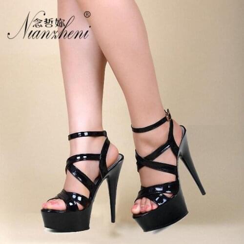 Platform Narrow band Black Sexy Nightclub 6 Inches Pole Dance Models Stage Show Dress Party Rome Stiletto heels Lady shoes New
