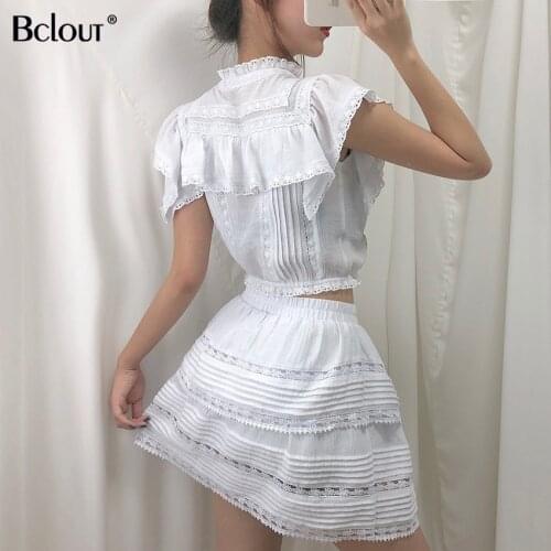 2019 Casual Lace Womens Set Turtleneck Sleeveless High Waist Shorts Ruffles Sets Female Fashion New Summer Two Piece Set