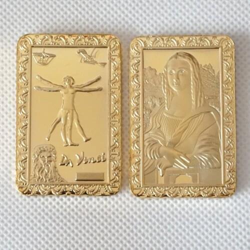 1pcs Da Vinci Mona Lisa Gold Plated Bar Commemorative Coins Collection Souvenir Art Bar Drop ship