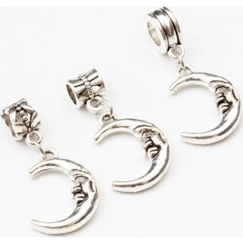 10pcs moon European Bead Vintage Silver Charms fit for pandora style Bracelets Necklace DIY Metal Jewelry Making JA600047