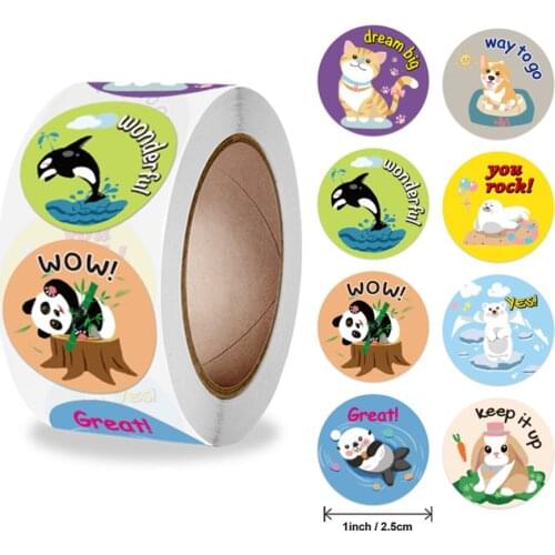 100-500pcs 1 Inch Cute Animal Reward Stickers with Word Motivational Stickers for School Teachers Rewarding Students Kids Toys
