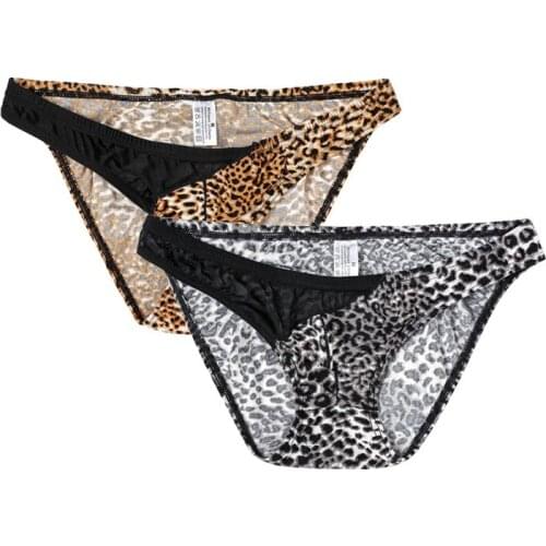 2Pcs/ lot Fashion New Sexy Men Briefs Leopard Design Low-rise Ultra-thin Briefs Breathable Soft Underpants