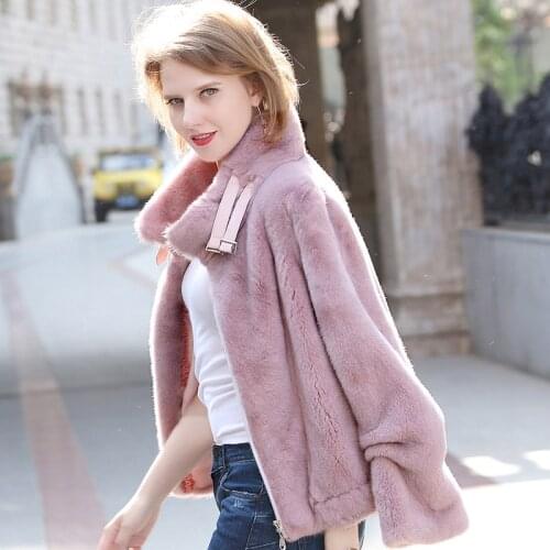 2020 Luxury Real Coat Female Natural Coats Women Streetwear Mink Fur Jacket Stand Collar Winter Overcoat XRK-19