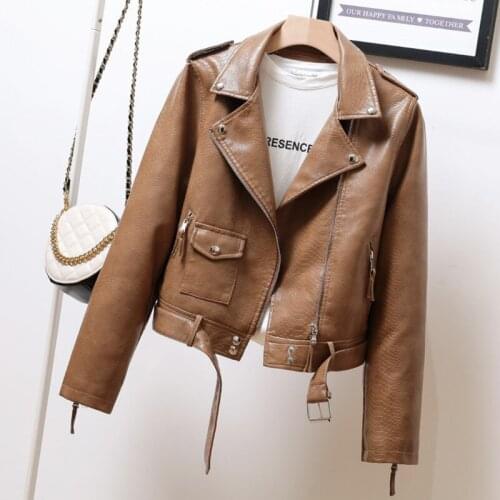 2021 Womens Faux Pu Leather Motorcycle Coat Women Spring Autumn Fashion Black Biker Soft Jacket Female Casaco Jaqueta Feminina