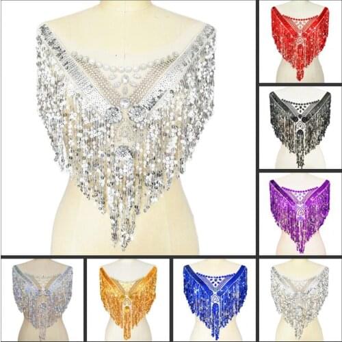 38x44cm HAND Made Chest Neck Sew on Sequins Beads Rhinestones Clothes Applique Patches Sewing For Wedding Costumes Decorations