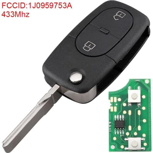 433Mhz 2 Buttons Automobile Car Remote Key Fob with ID48 Chip 1J0959753A Fit for VW Volkswagen Passat Golf MK4 1998-2001