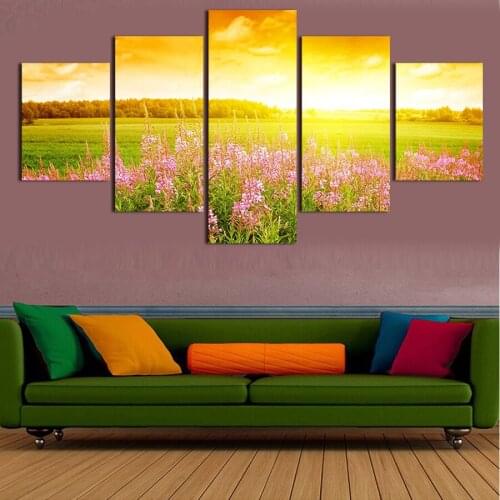 Unframed Flower Under The Sun Landscape Canvas Print 5 PC Wall Art Modern Wall Painting On Canvas Flower Sea Painting
