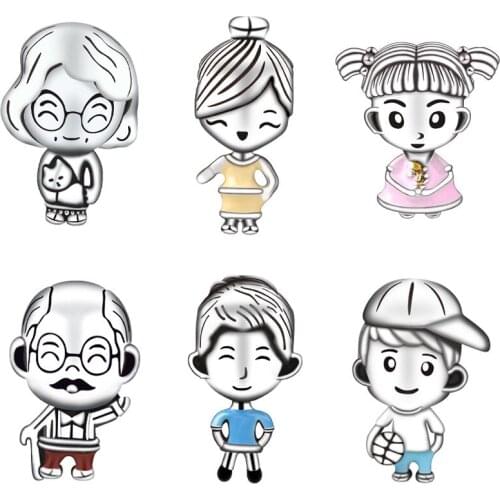 5PCS Original Silver Color Colorful Enamel Family Member Beads Peolpe Girl Boy Charms Fit European Bracelets Bangles DIY Jewelry