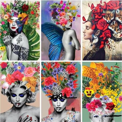 Huacan 5d DIY Full Square Diamond Painting Woman Flower Rose Diamond Embroidery Cross Stitch Mosaic Fox Bird Portrait Woman New