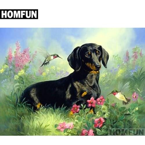 HOMFUN Full Square/Round Drill 5D DIY Diamond Painting "Cute dog & bird" Embroidery Cross Stitch 5D Home Decor Gift A01217