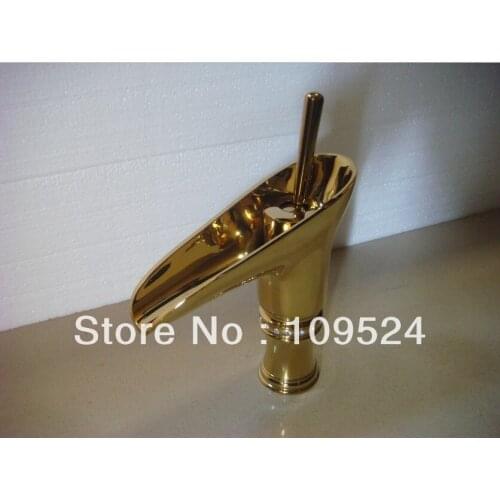 Free shipping Hot/Cold gold pvd Sink Faucet Mixer Bathroom Bath Tap Vessel FAUCET tall faucet
