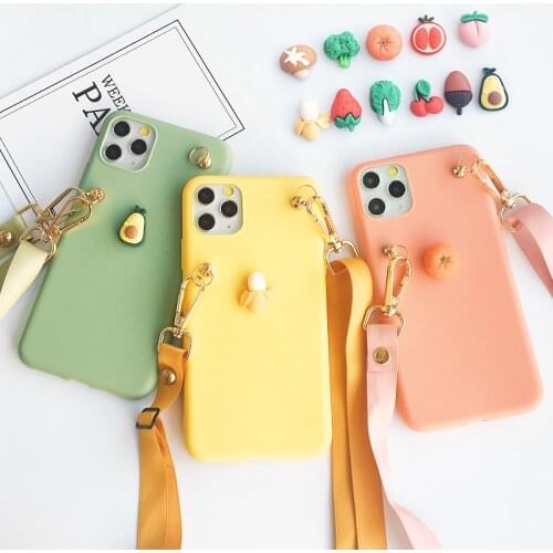 Lanyard Cute Fruit Vegetable Crossbody Case For iPhone 6 7 8 Plus 11 12 Mini Pro Xs Max Xr X SE2 Candy Soft TPU Neck Strap Cover