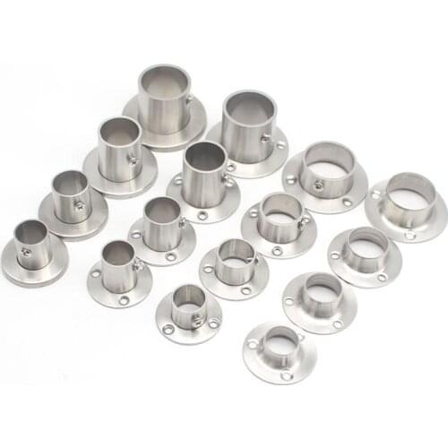 Shower Curtain Rod Holder,Closet Rod Bracket Stainless Steel Pipe Pole Flange Socket Wardrobe Bracket End Silver 4PCS with Screw