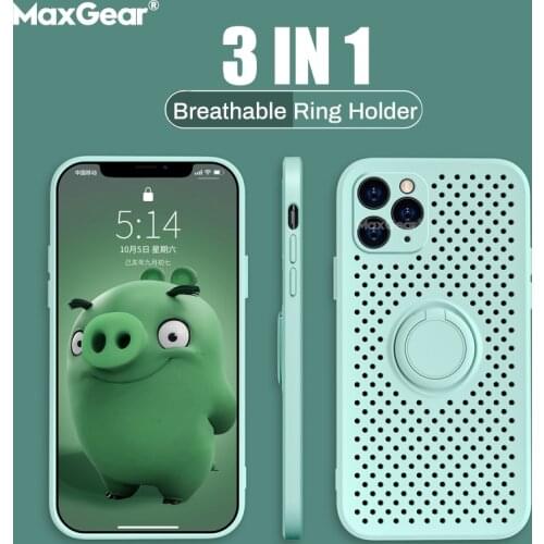 Breathable Cooling Hollow Case For iPhone 12 Mini 11 Pro XS Max X XR 7 8 Plus SE2 Soft Silicone Magnetic Ring Holder Strap Cover