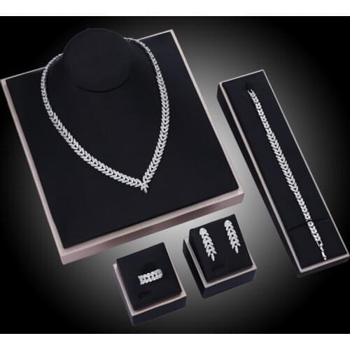 EYER Trendy Wedding Necklace Earrings Bracelet Ring Sets for Women Full AAA Cubic Zirconia Bridal Jewelry Sets pendientes mujer