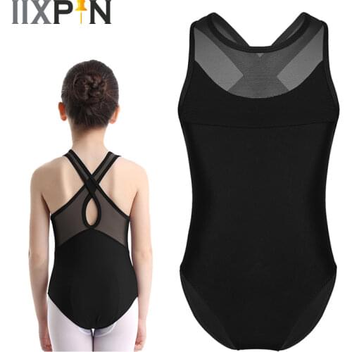 IIXPIN Girls Ballet Leotards Kids Gymnastics Leotard Sleeveless Mesh Splice Criss-cross Cutout Back Ballet Dance Ballet Jumpsuit