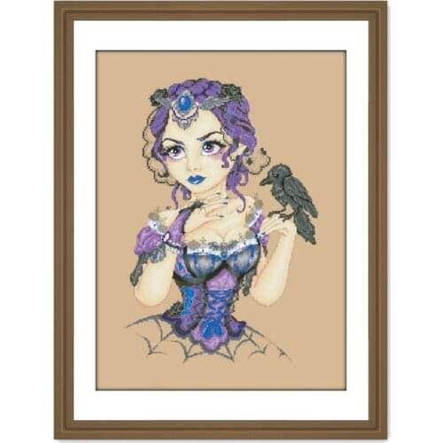 Witch and crow cross stitch kits aida fabric 18ct 14ct 11ct flaxen linen cotton thread embroidery kits DIY handmade Folk Crafts