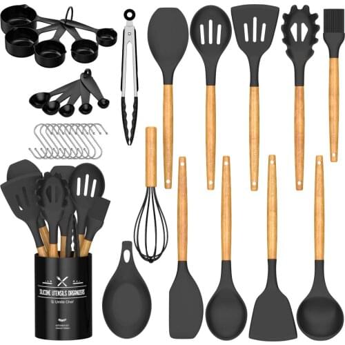Silicone Kitchen Tools Set Cooking Utensils Utensils Tools Spatula Shovel Soup Spoon Wooden Handle Special Heat-resistant Design