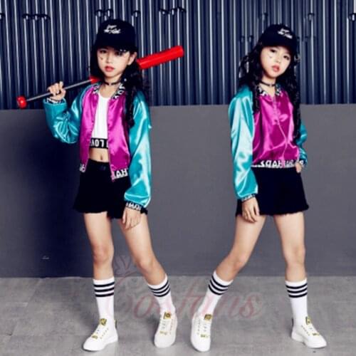 Street dance Clothing Clothes Jazz Dance Costume for Girls Color Block Jacket Crop Tank Tops Shorts Ballroom Dancing Streetwear