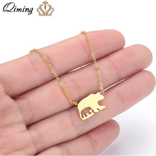 QIMING Animal Bear Necklace Pendant Women Baby Pet Lover Gift Bohemia Gold Fashion Necklace Jewelry Collier Bijoux Femme