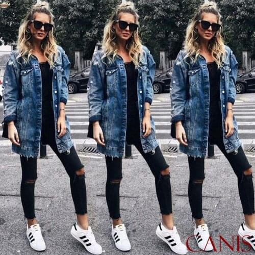 New Stylish Womens Coats Denim Long Coat Jeans Coat Fashion Jacket Loose Casual Streetwear