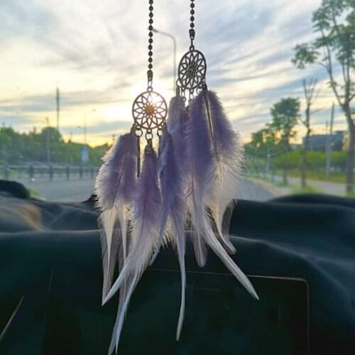 Hanging Ornament Mini Dream Catcher Car Rear View Mirror Wind Chimes Wall Hanging Pendant Car Goods Feather