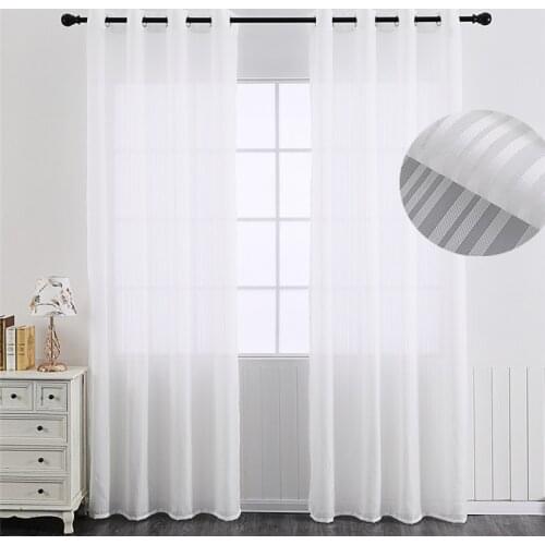 Stripe White Sheer Curtains Yarn Jinya Home Decoration Elegant Solid Color Window Door Screen for LivingRoom Bedroom 1 PCS Panel