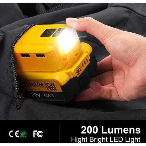 DCB090 Battery Adapter Converter For Dewalt 20v Max 18V Battery Adapter with Dual USB DC 12V LED Work Light