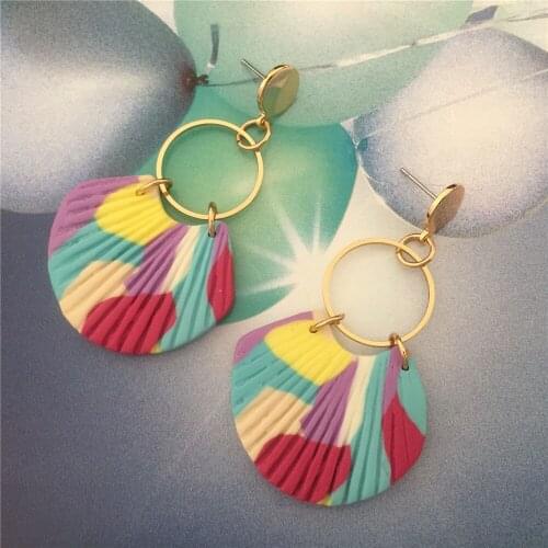 New Fashion Natural Shell Earrings For Women Bohemian Gold Silver Color Metal Geometric Drop Earrings Beach Jewelry