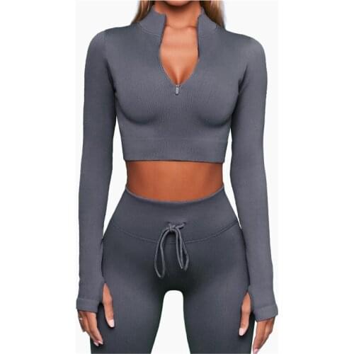 Yoga Pants Sports Fitness Tops Seamless Yoga Clothes Long Sleeve Yoga Suits Women
