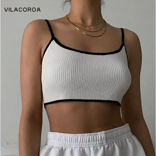 Tube Top Sling Ribbed Basic Women Camisoles Sexy Backless Ultra Short Tank Top White Splice Spaghetti Skinny Female Crop Tops