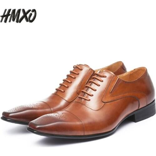 HMXO Mens Square Toe Shoes British Durable Retro Casual Business Dress Lace-up Mens Leather Shoes Mens Casual Leather Shoes