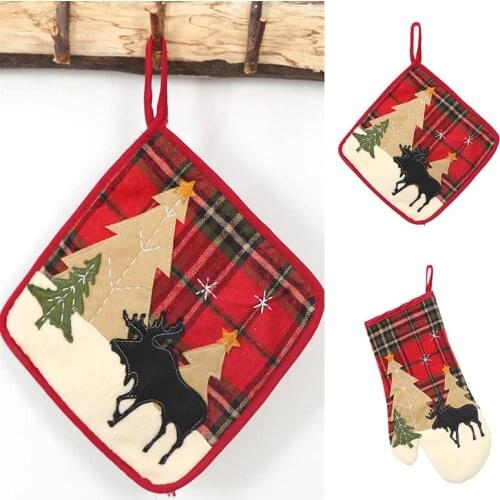 High Quality Oven Mittens And Pot Holder Heat Resistant Oven Gloves Hot Pot Pad Table Mat For Christmas Home Kitchen Supplies