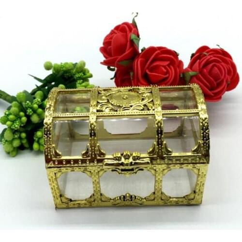 Top grade golden silvery transparent plastic treasure chest wedding candy box gift boxes F20173537